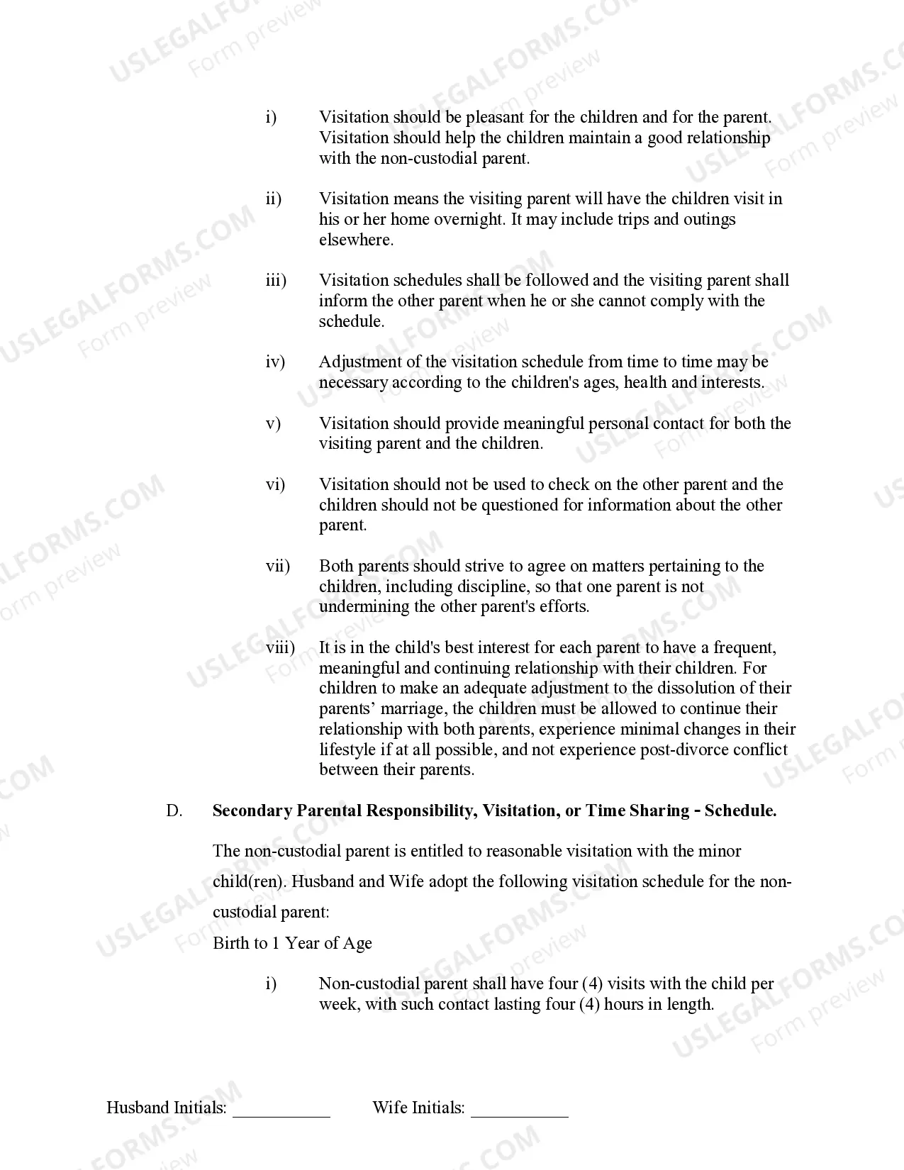 Preview Marital Domestic Separation and Property Settlement Agreement Minor Children no Joint Property or Debts where Divorce Action Filed