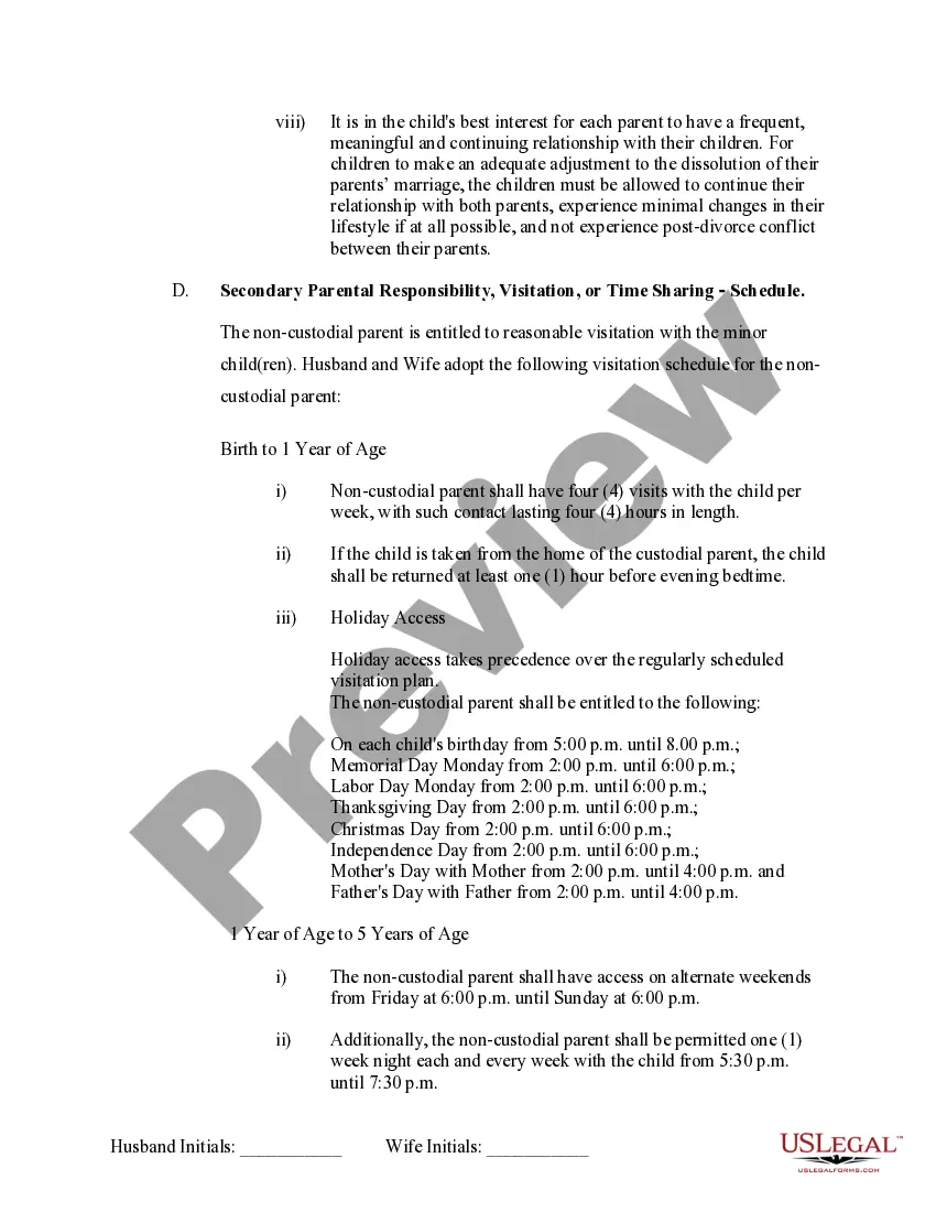 Preview Marital Domestic Separation and Property Settlement Agreement Minor Children no Joint Property or Debts effective Immediately