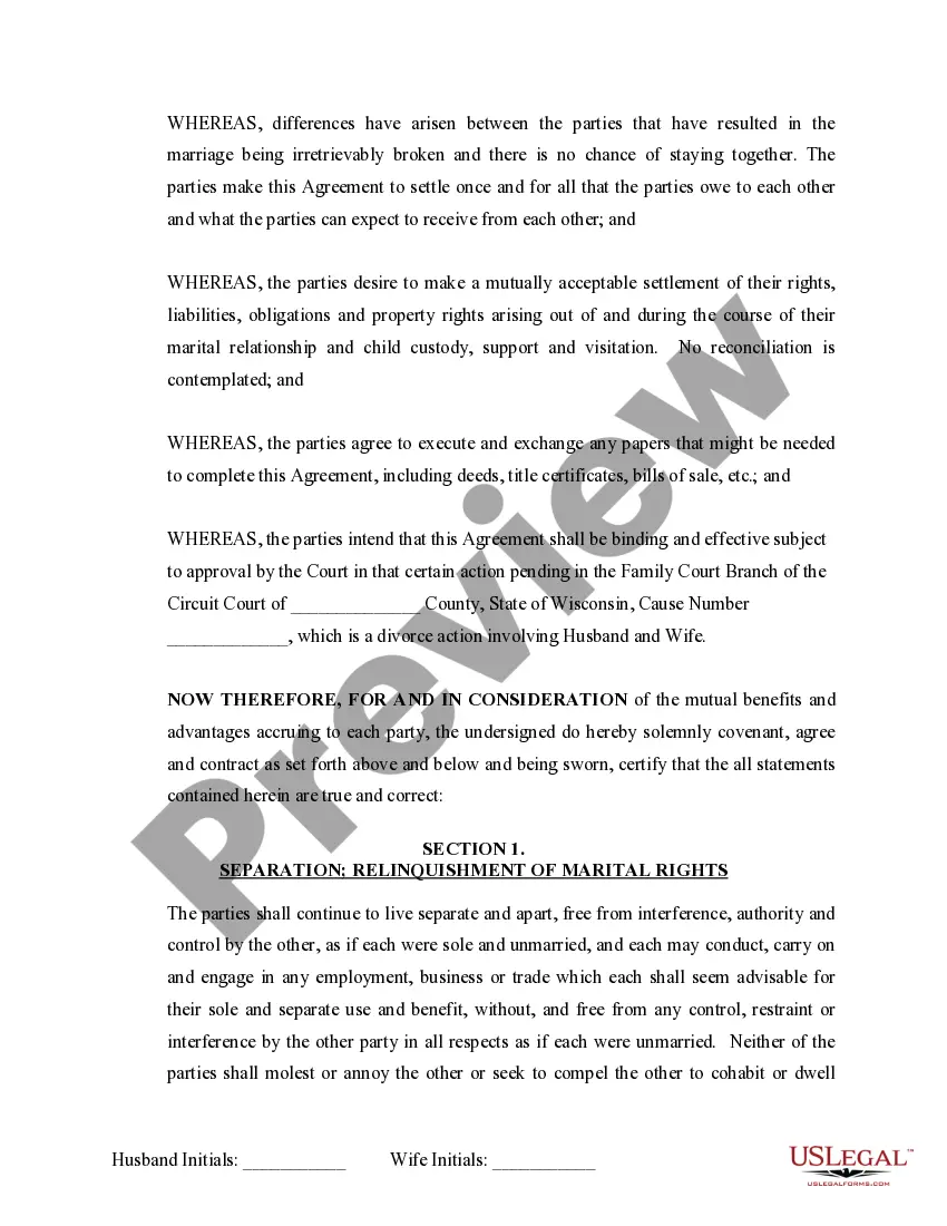Preview Marital Domestic Separation and Property Settlement Agreement Minor Children Parties May have Joint Property or Debts where Divorce Action Filed