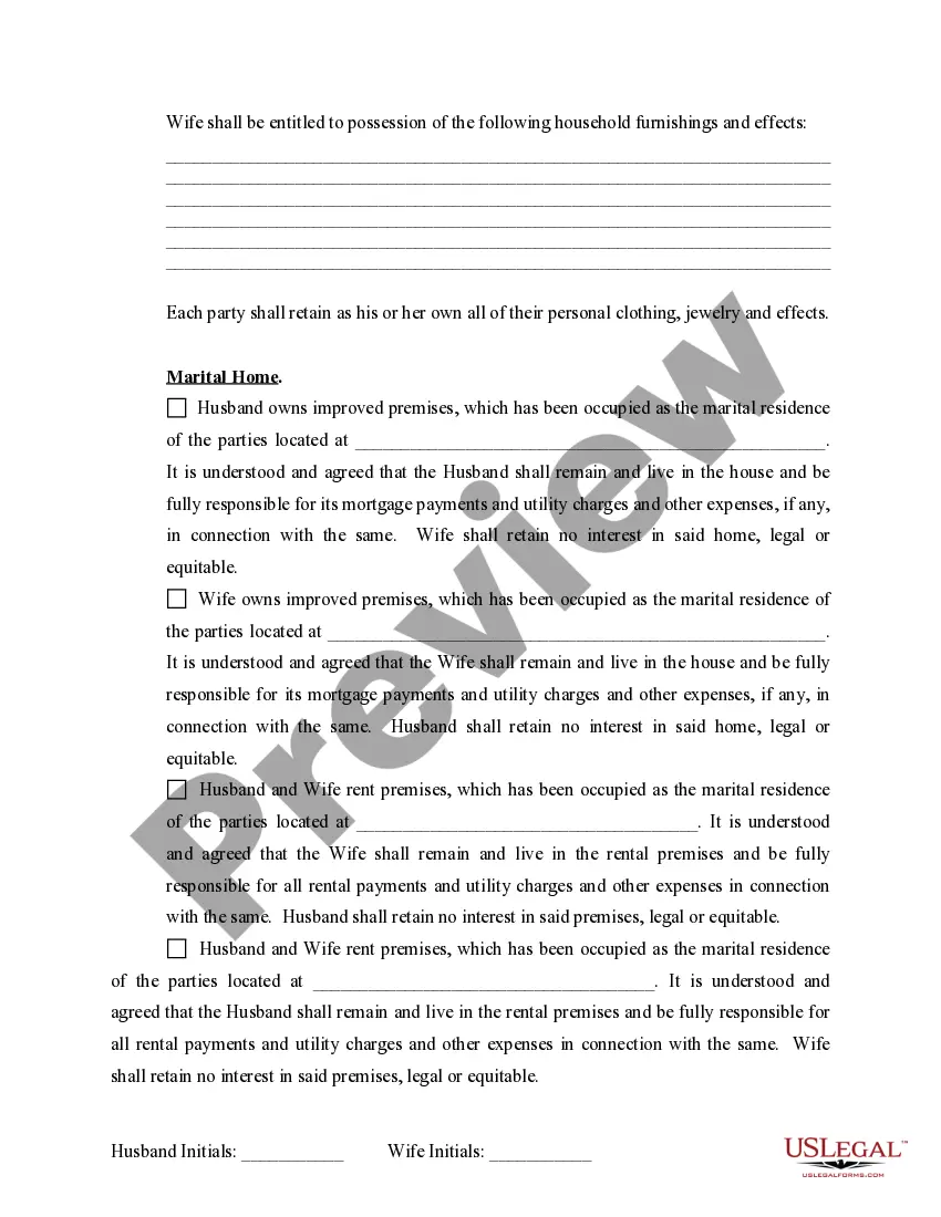 Preview Marital Domestic Separation and Property Settlement Agreement for persons with no Children, no Joint Property, or Debts Effective Immediately