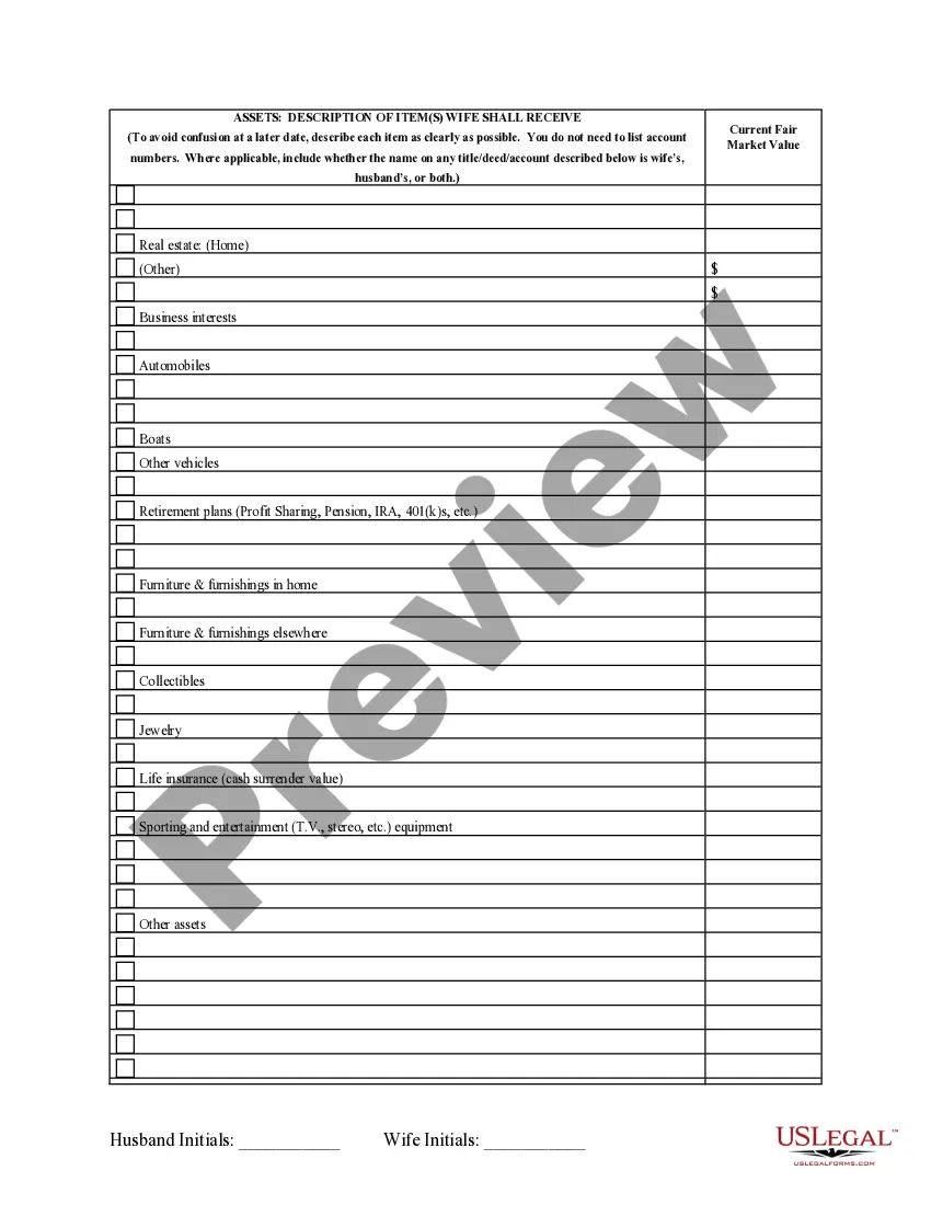 Preview Marital Domestic Separation and Property Settlement Agreement no Children parties may have Joint Property or Debts where Divorce Action Filed