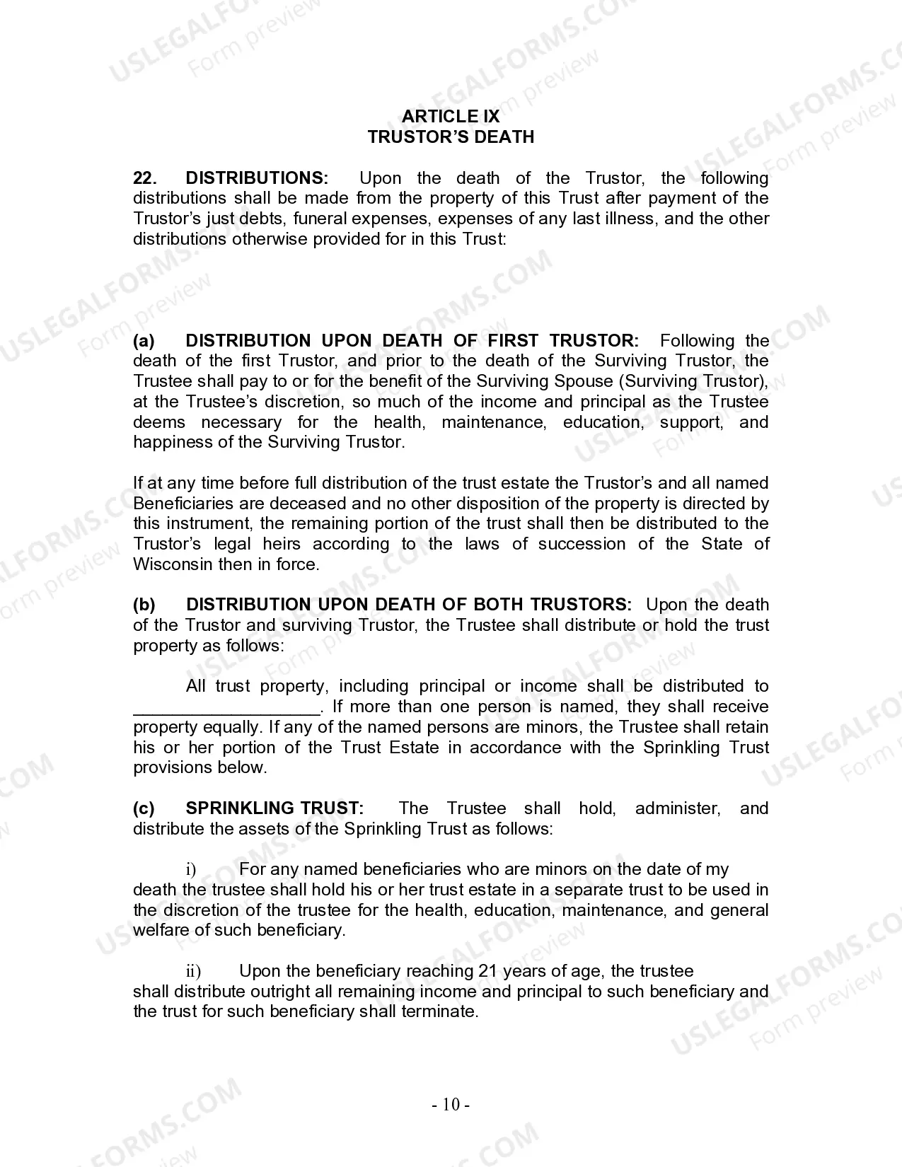 Preview Revocable Living Trust for Husband and Wife with No Children