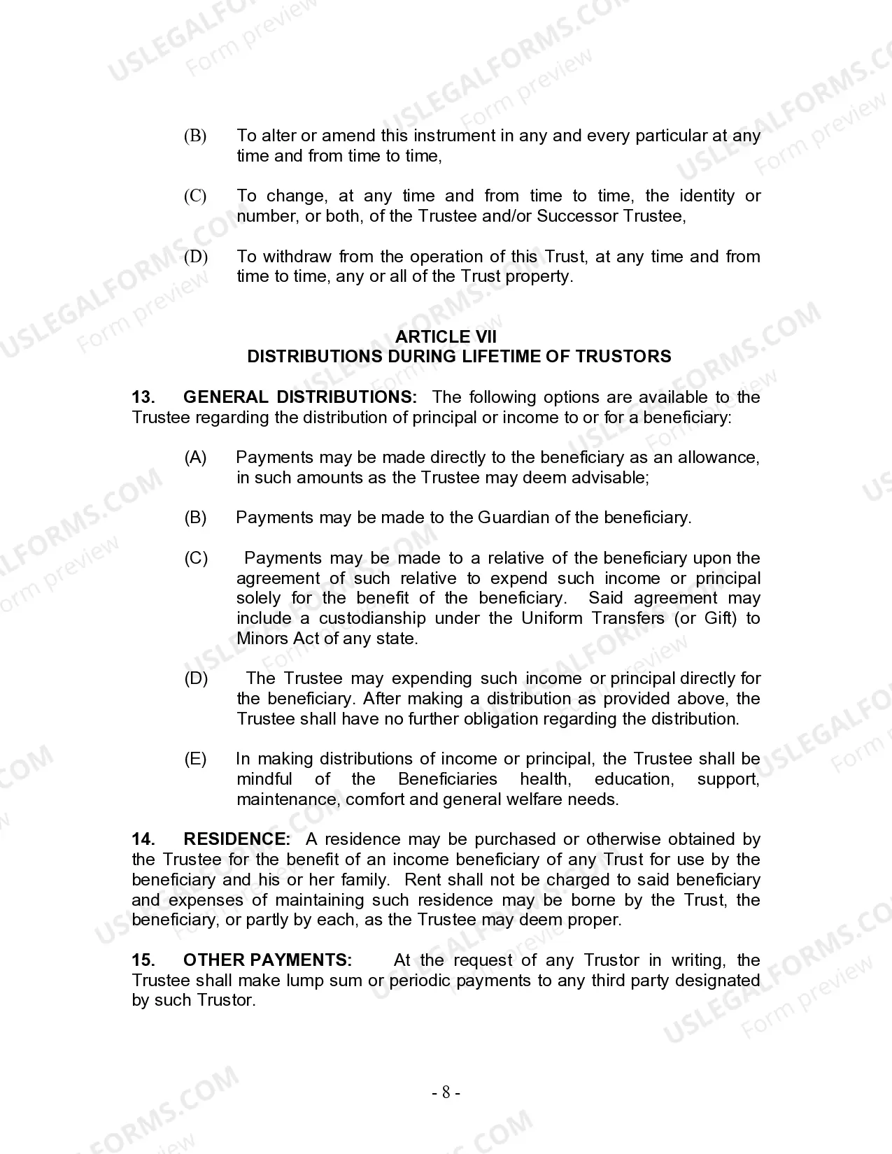 Preview Revocable Living Trust for Husband and Wife with No Children