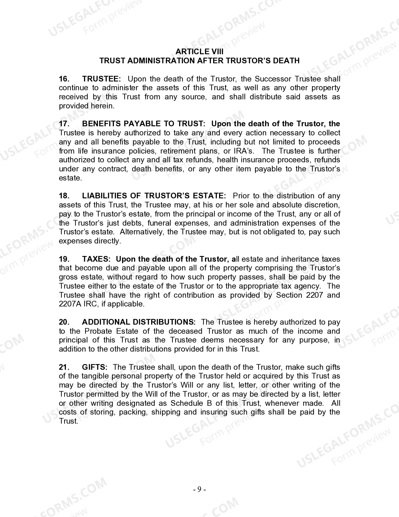 Preview Revocable Living Trust for Husband and Wife with No Children