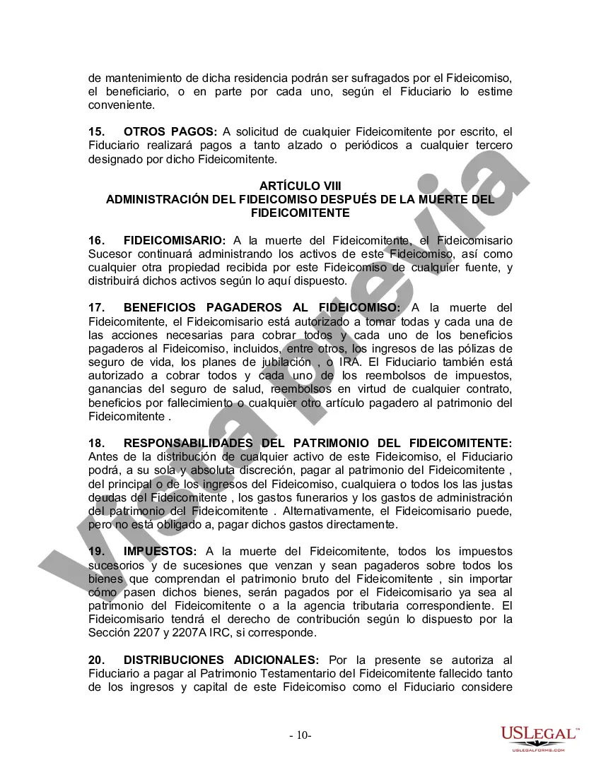 Preview Fideicomiso en Vida para Individuos Solteros, Divorciados o Viudos o Viudos sin Hijos
