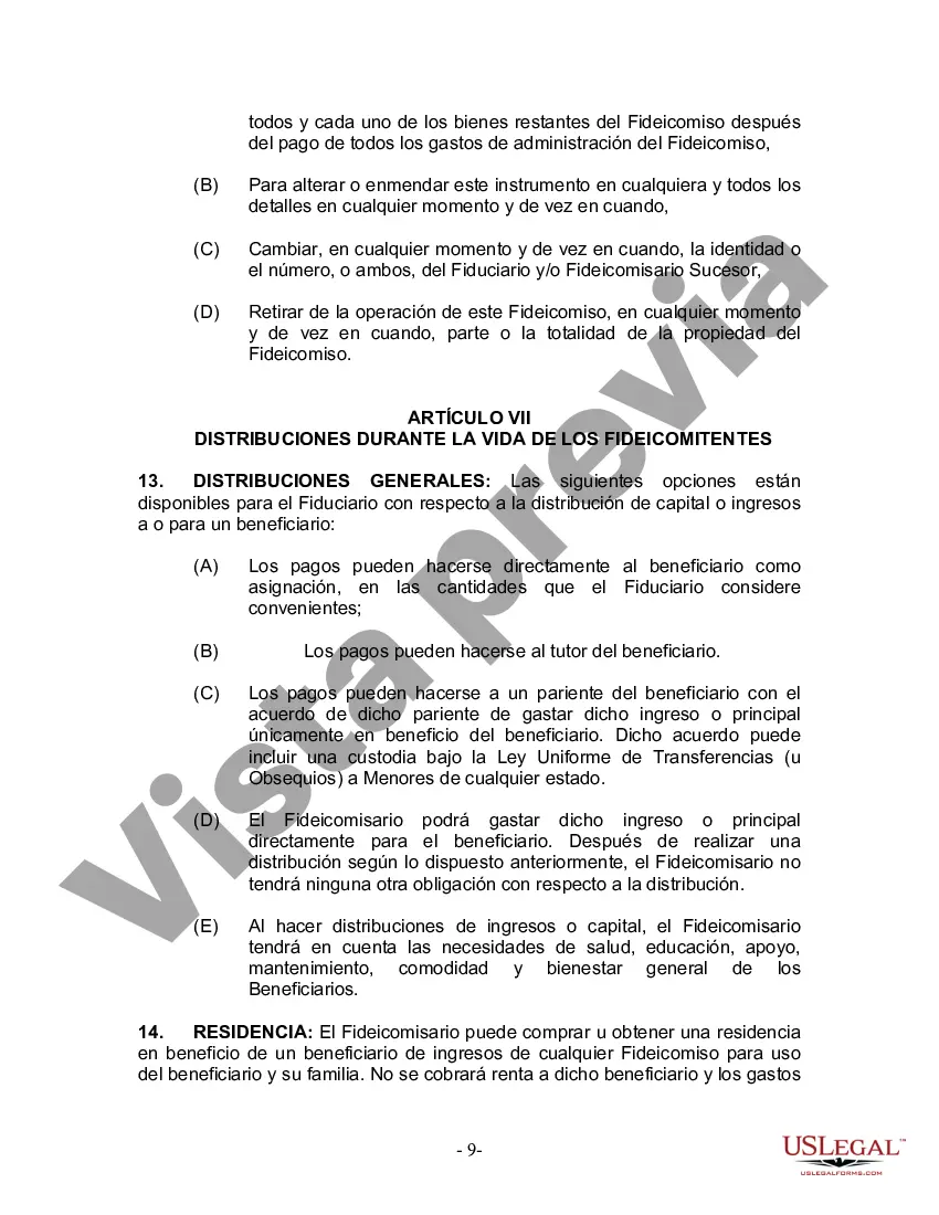 Preview Fideicomiso en Vida para Individuos Solteros, Divorciados o Viudos o Viudos sin Hijos
