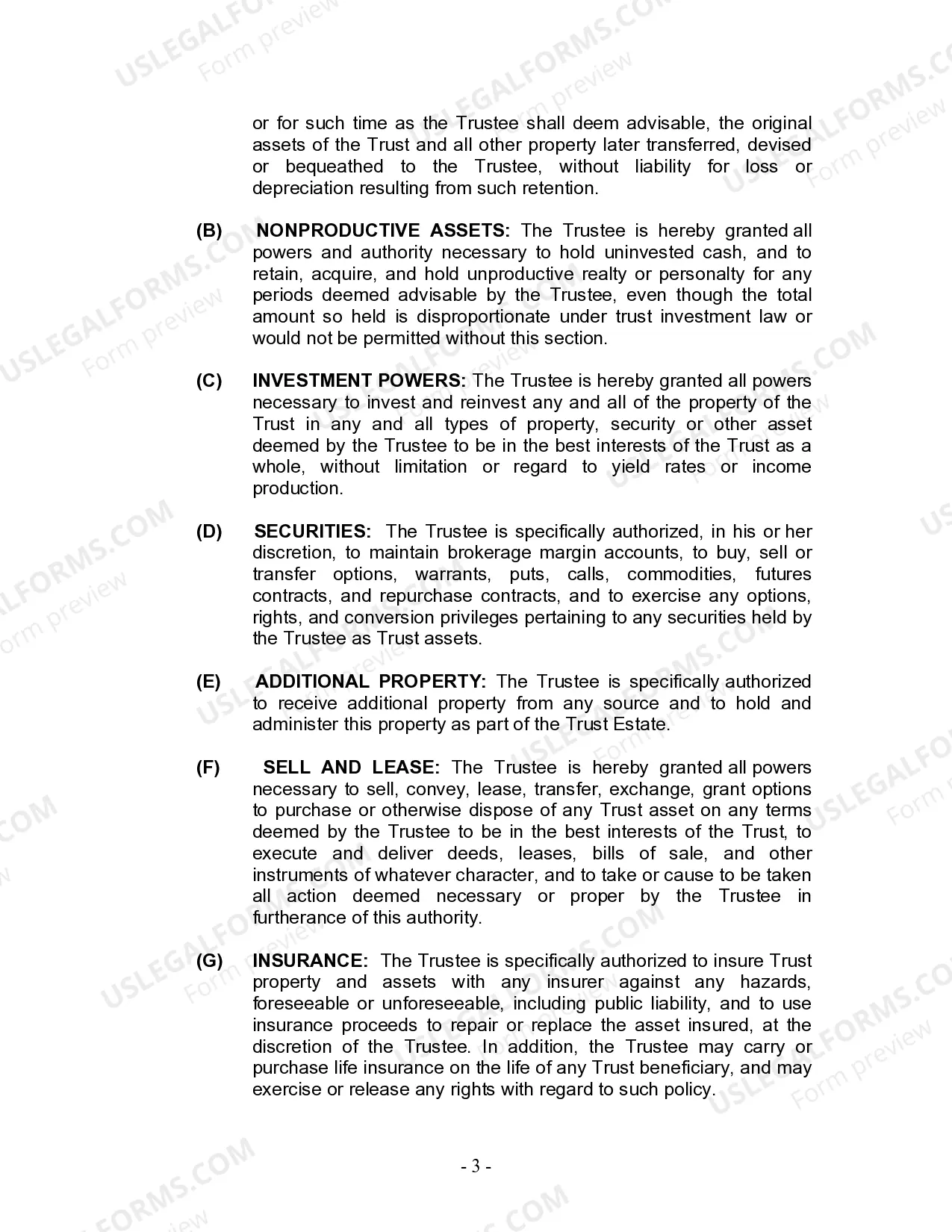 Preview Living Trust for Individual Who is Single, Divorced or Widow or Widower with No Children