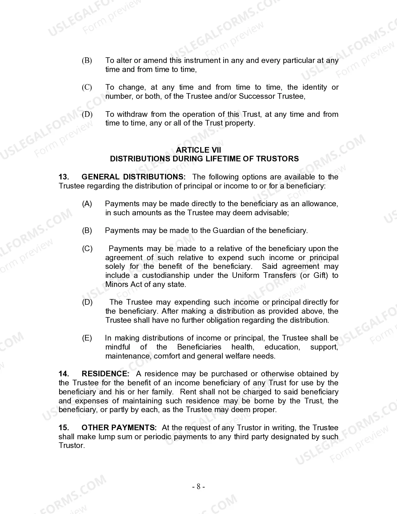 Preview Living Trust for Individual Who is Single, Divorced or Widow or Widower with No Children