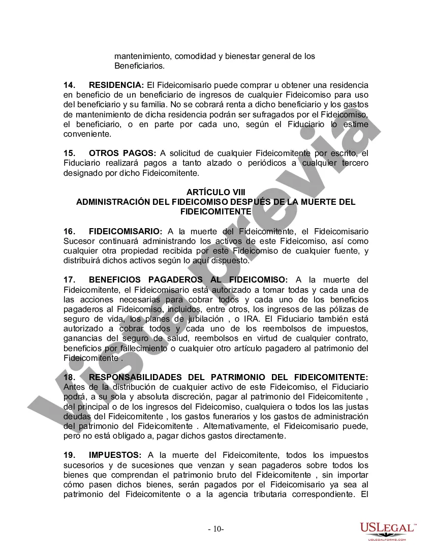 Preview Fideicomiso en Vida para Individuos Solteros, Divorciados o Viudos o Viudos con Hijos