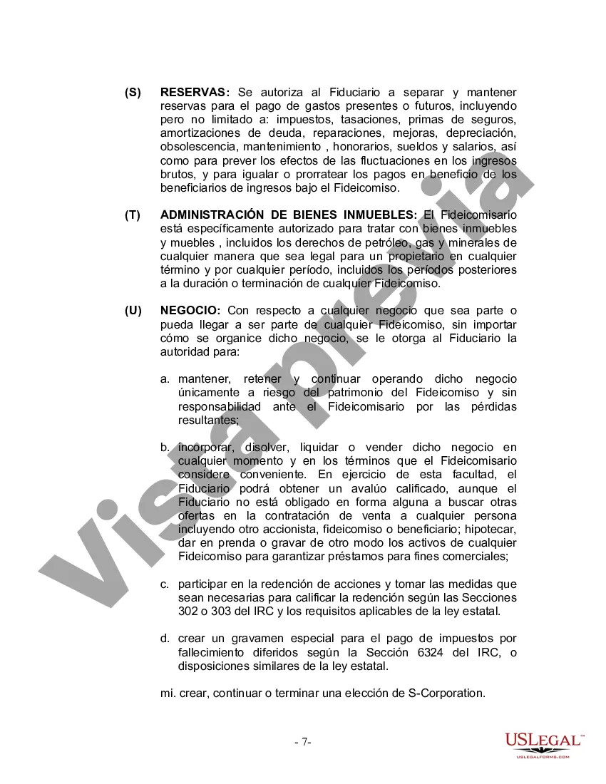 Preview Fideicomiso en Vida para Individuos Solteros, Divorciados o Viudos o Viudos con Hijos