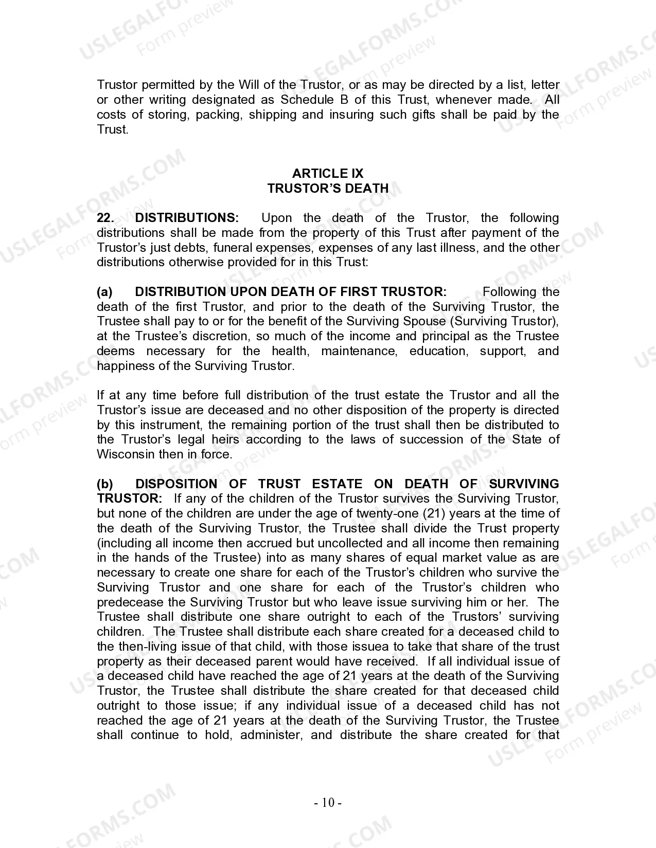 Preview Living Trust for Husband and Wife with Minor and or Adult Children