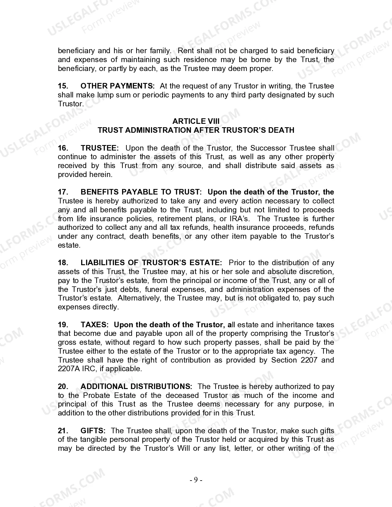 Preview Living Trust for Husband and Wife with Minor and or Adult Children