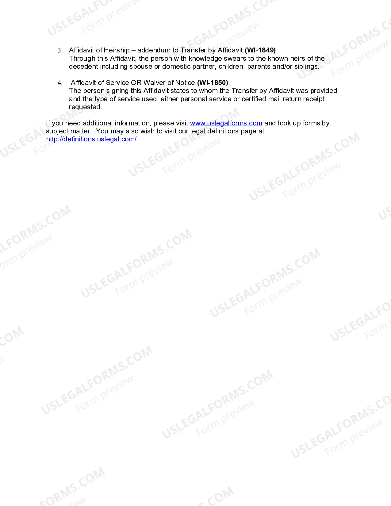 Preview Wisconsin Small Estate Heirship Affidavit Package for Estates Not More Than $50,000