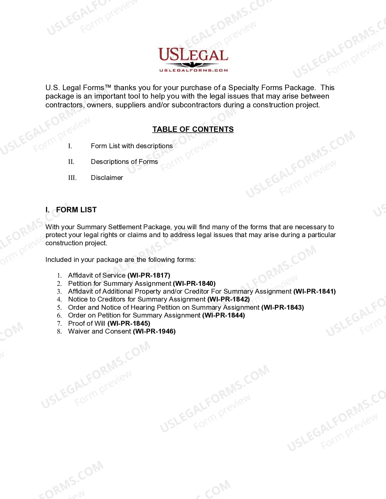 Preview Wisconsin Summary Assignment Package for Estates under $50,000 - Small Estates