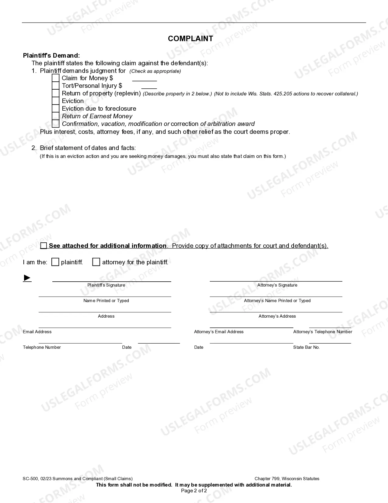 Preview Small Claims Complaint and Summons