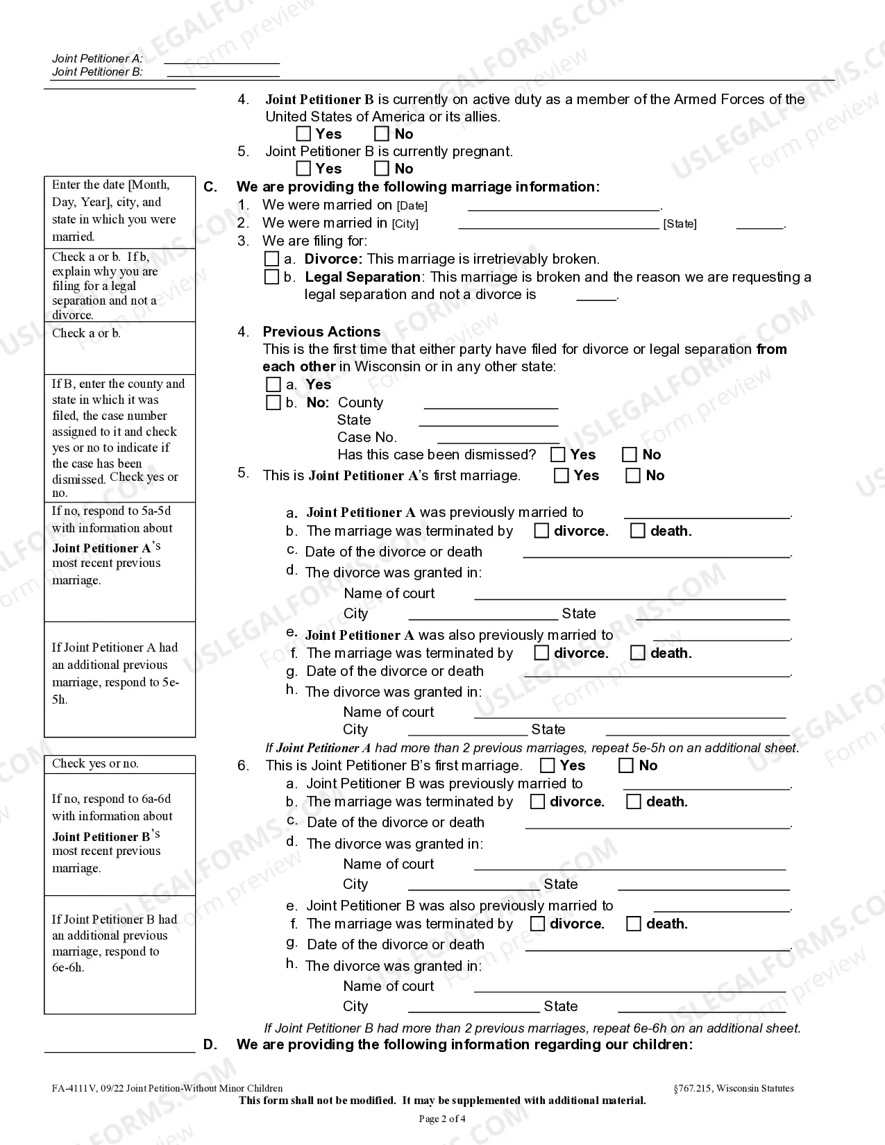 Preview Joint Petition without Minor Children