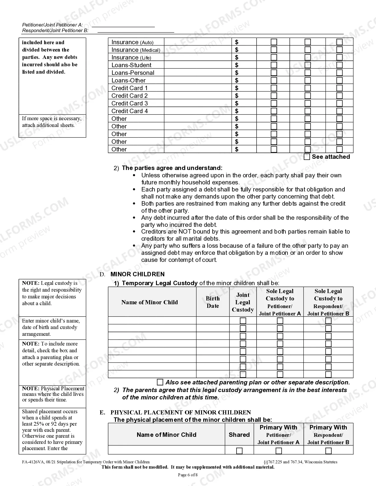 Preview Stipulation for Temporary Order with Minor Children