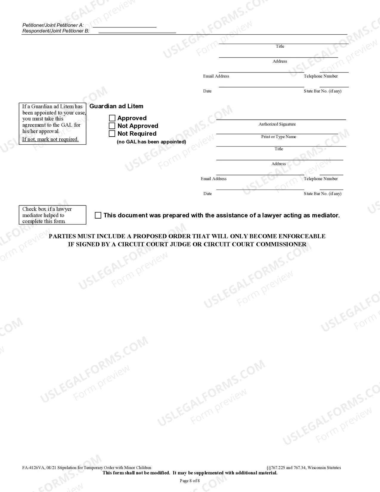 Preview Stipulation for Temporary Order with Minor Children