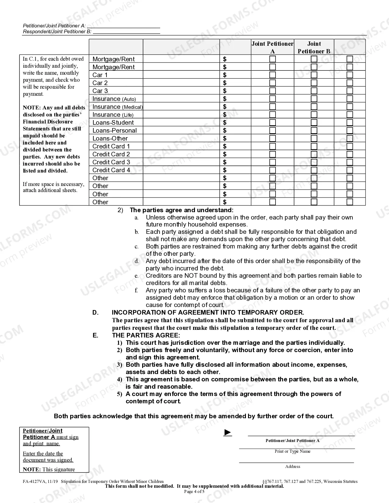 Preview Stipulation for Temporary Order without Minor Children