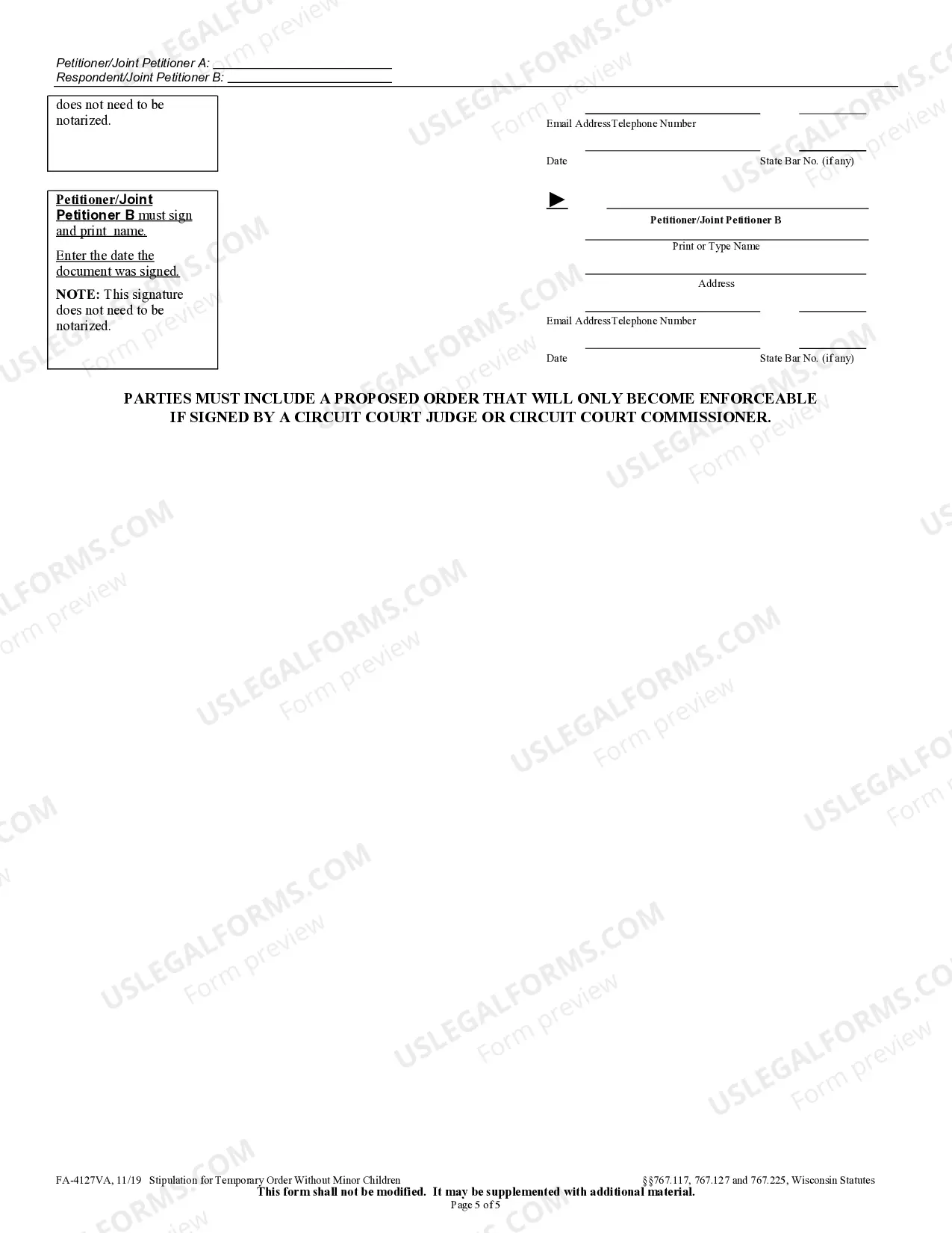 Preview Stipulation for Temporary Order without Minor Children