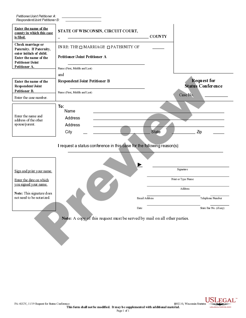 Wisconsin Request For Status Conference Status Conference Wisconsin