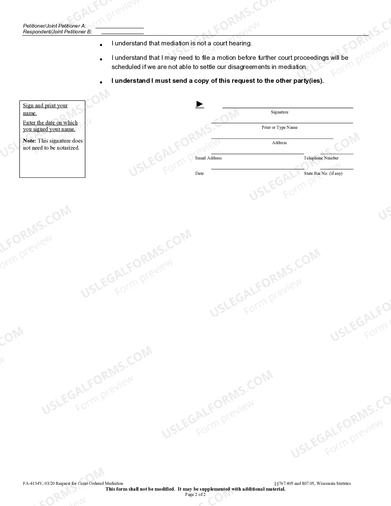 Preview Request For Court Ordered Mediation