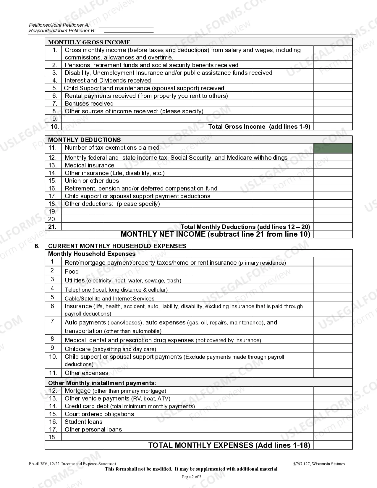 Preview Income & Expense Statement