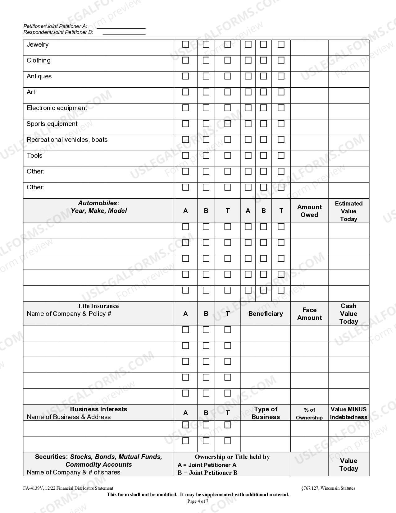 Wisconsin Financial Disclosure Statement - Financial Disclosure ...