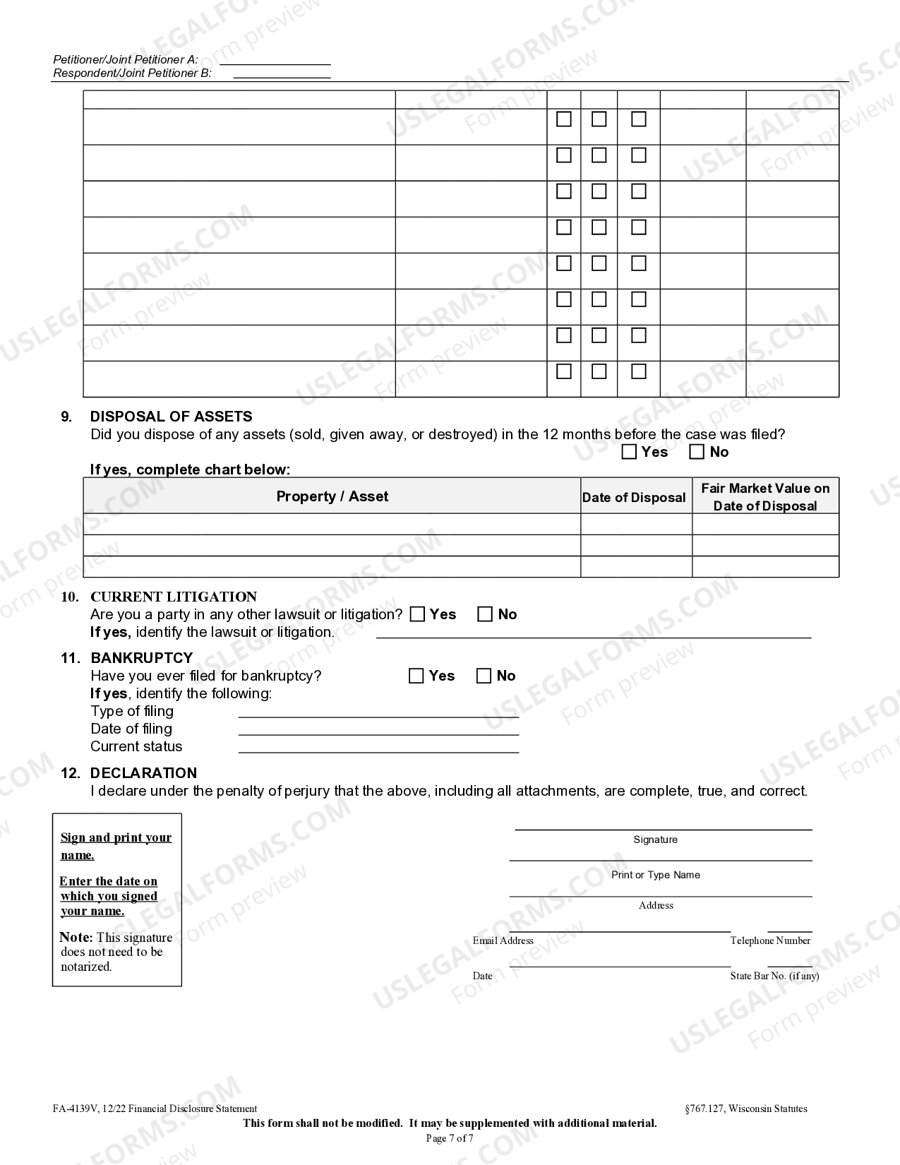 Wisconsin Financial Disclosure Statement - Financial Disclosure ...