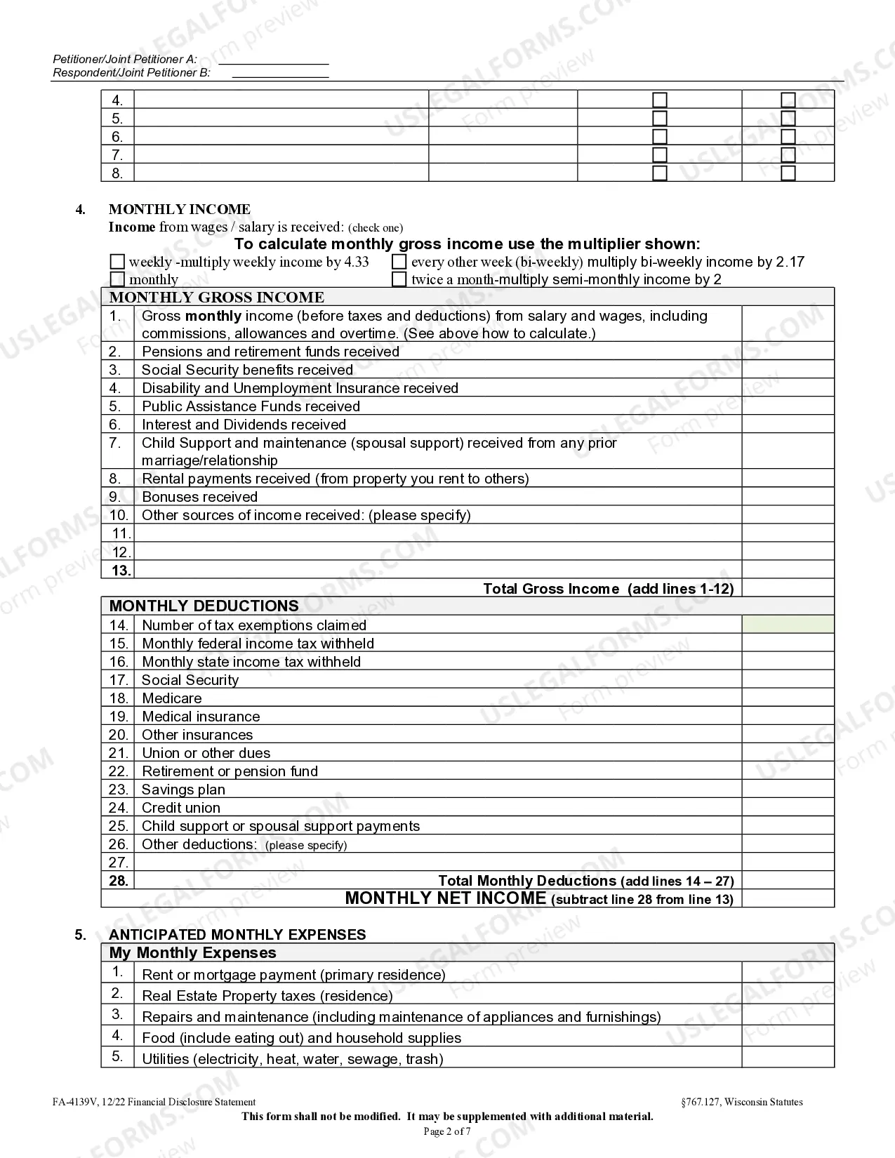 Preview Financial Disclosure Statement