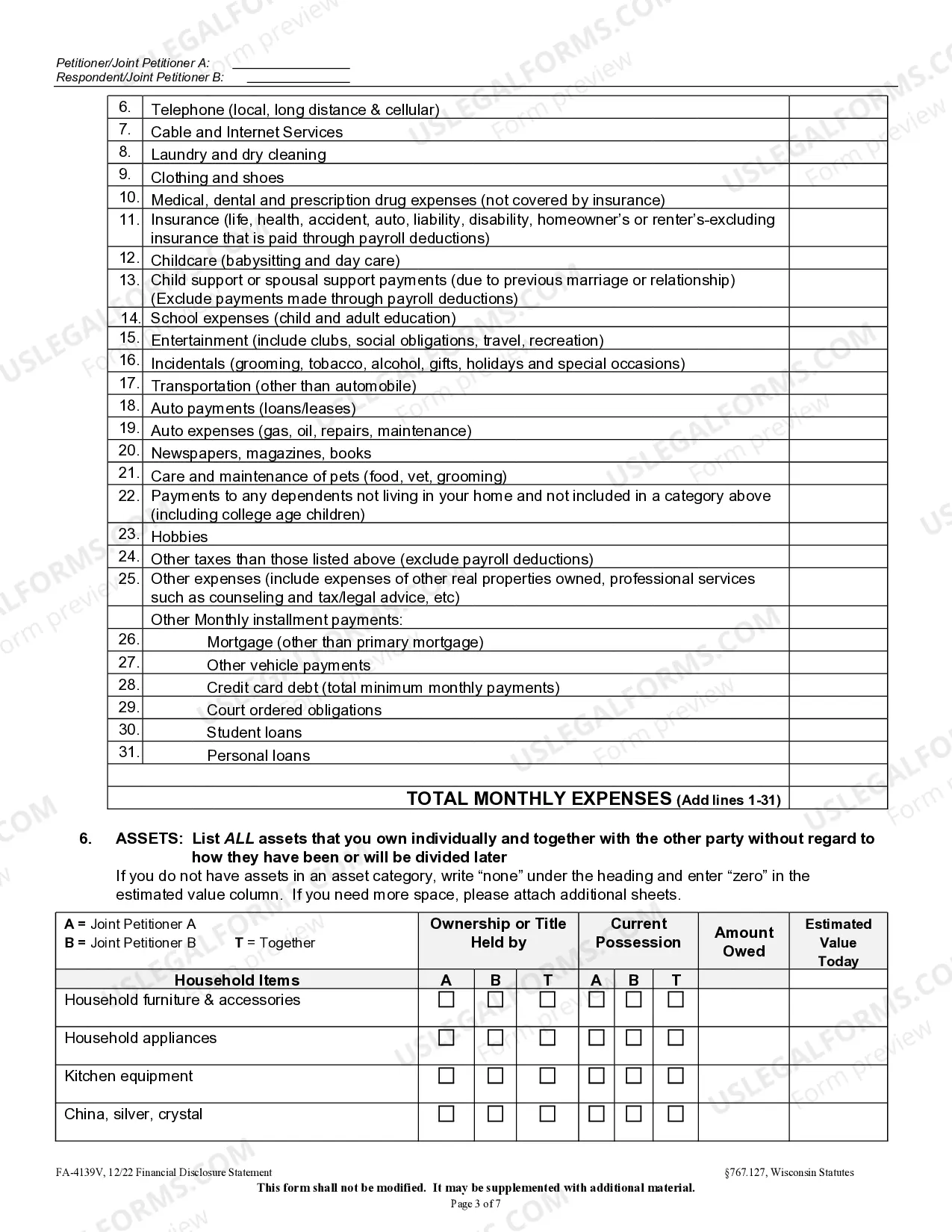 Preview Financial Disclosure Statement