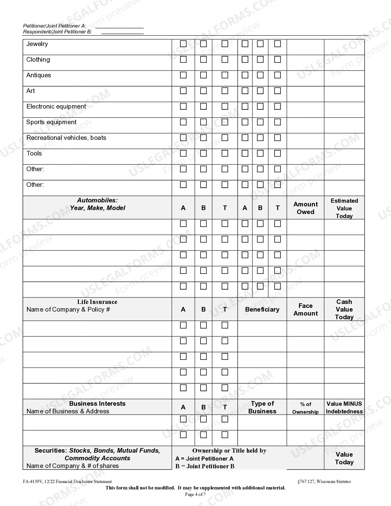 Preview Financial Disclosure Statement
