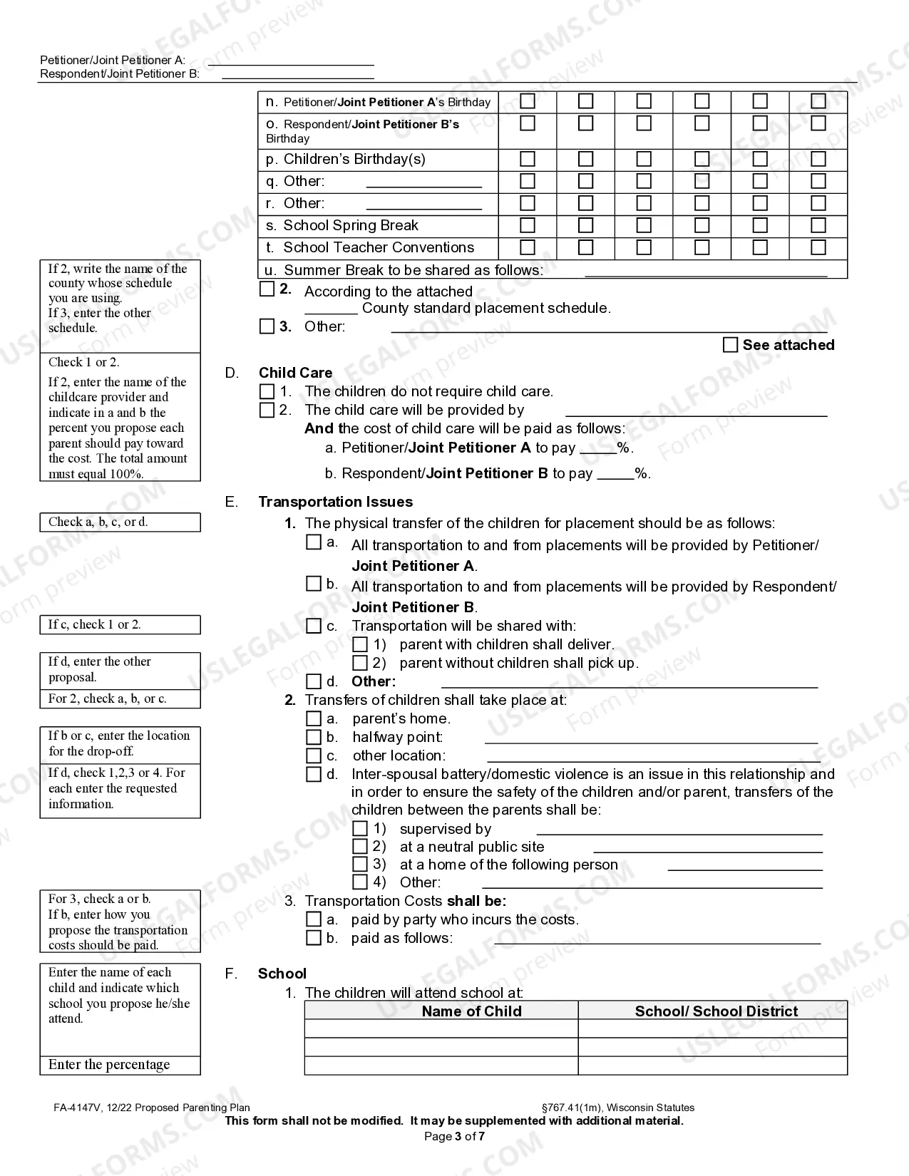 Preview Proposed Parenting Plan