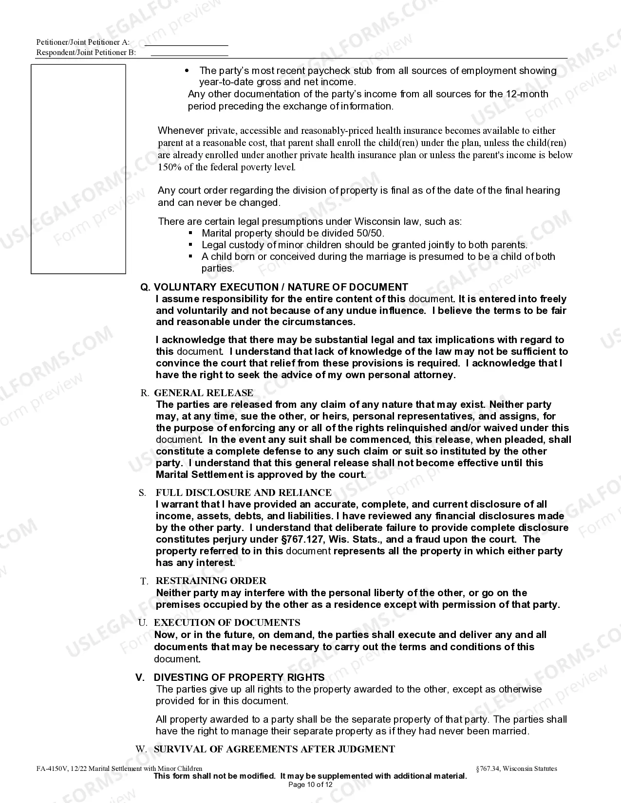 Preview Marital Settlement Agreement with Minor Children