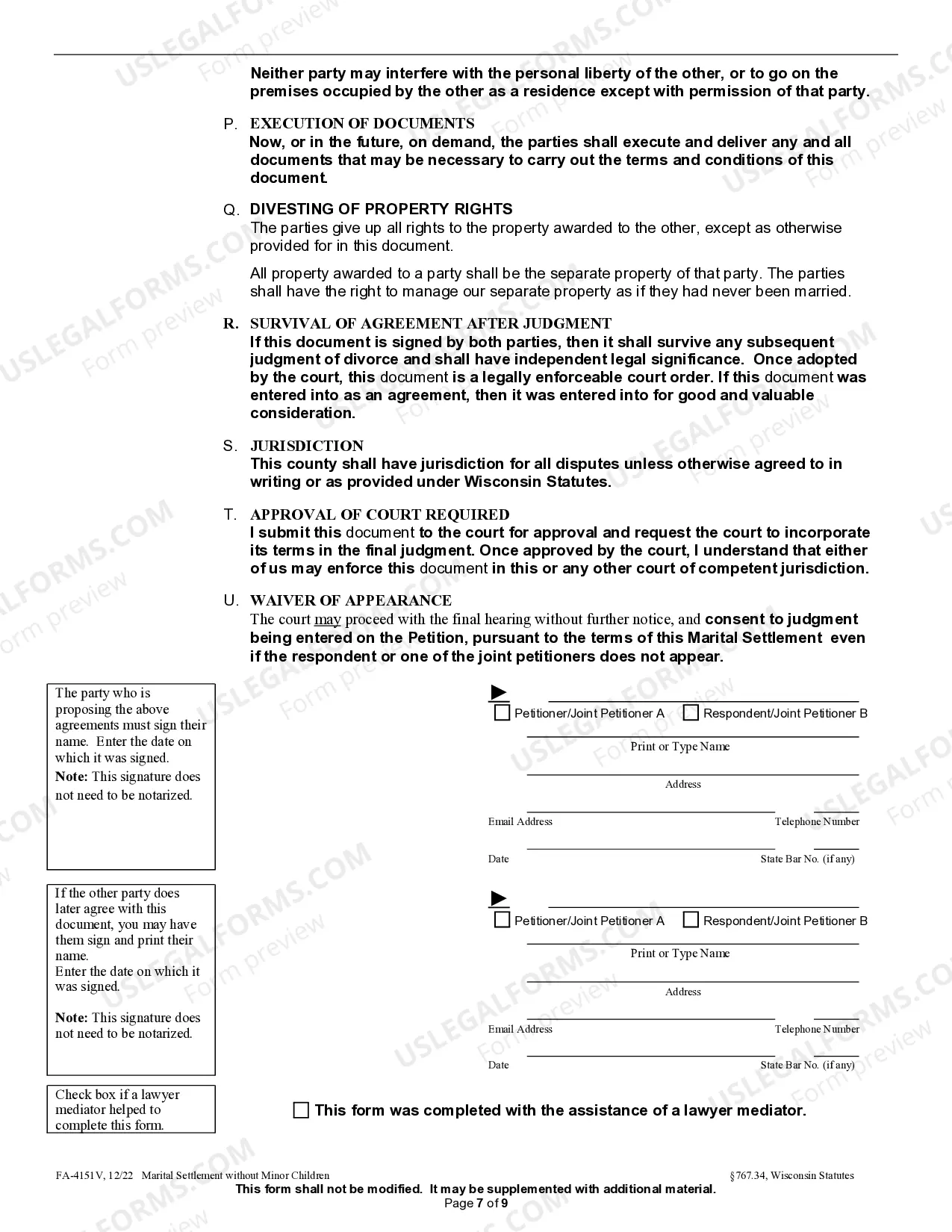 Preview Marital Settlement Agreement