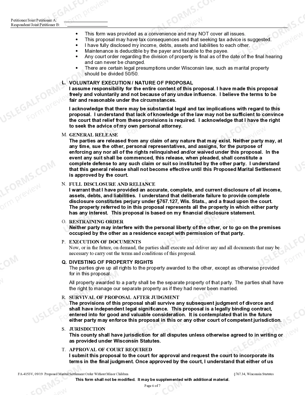 Preview Proposed Marital Settlement Order