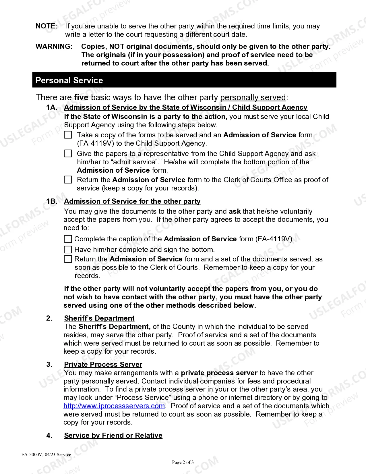 Preview Instructions on Service