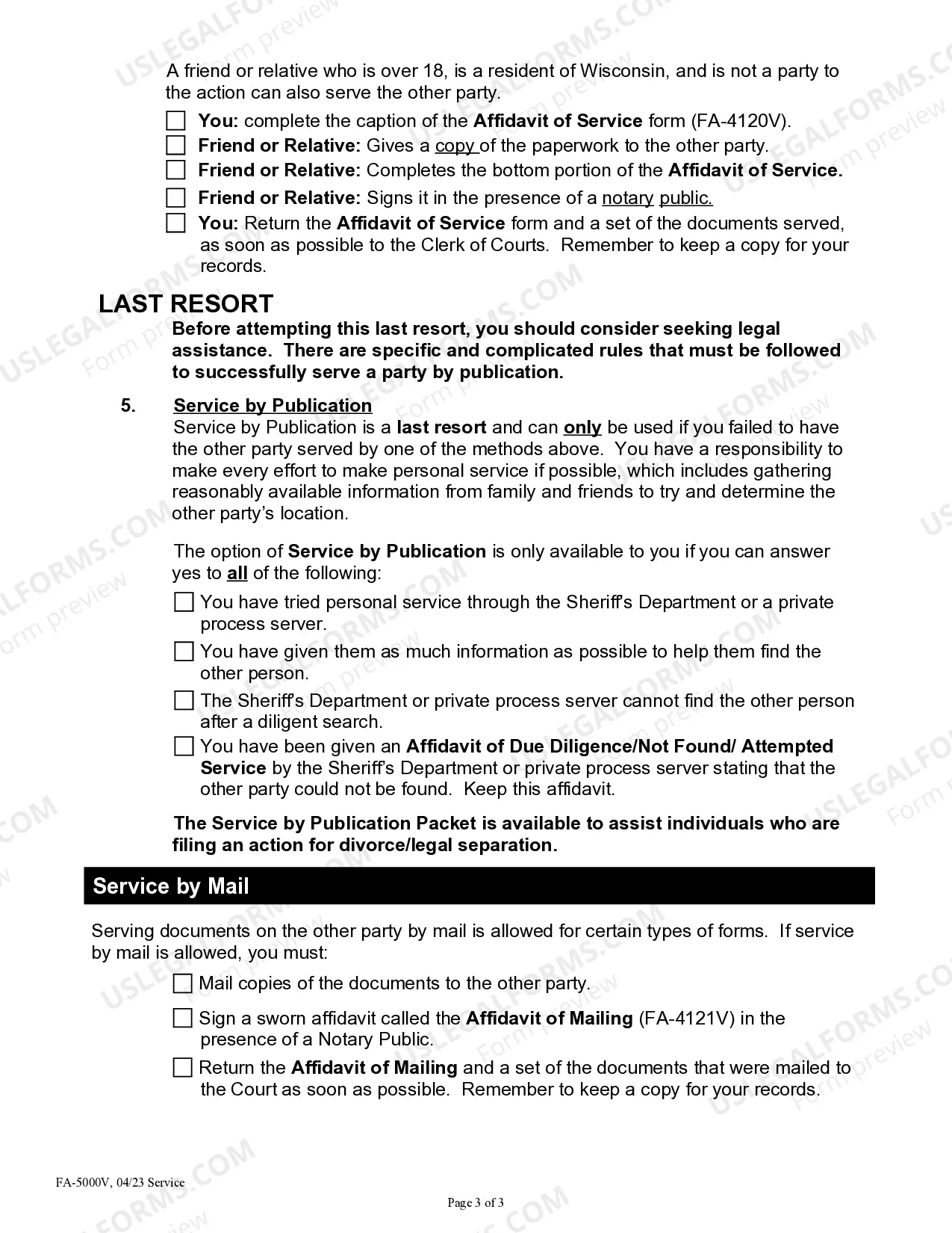 Preview Instructions on Service