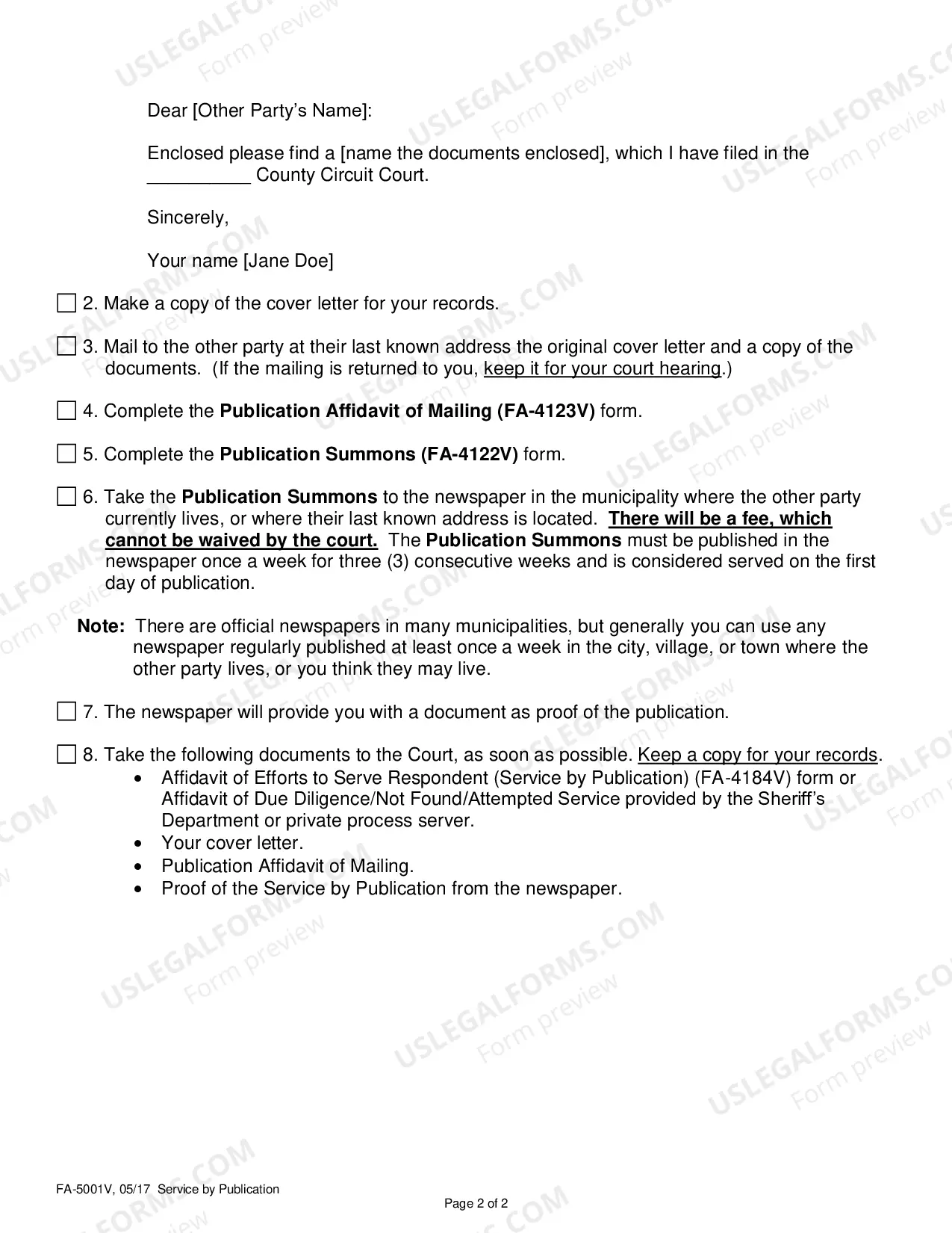 Preview Instructions on Service By Publication