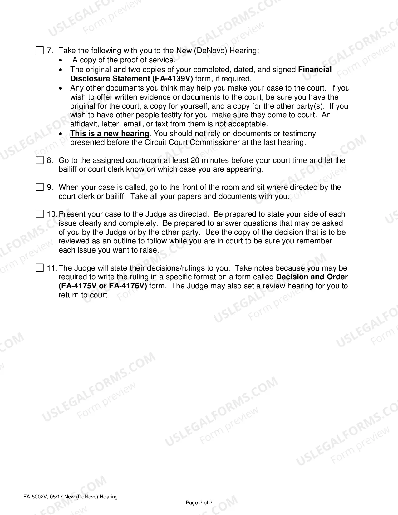 Preview Instructions on New (DeNovo) Hearing