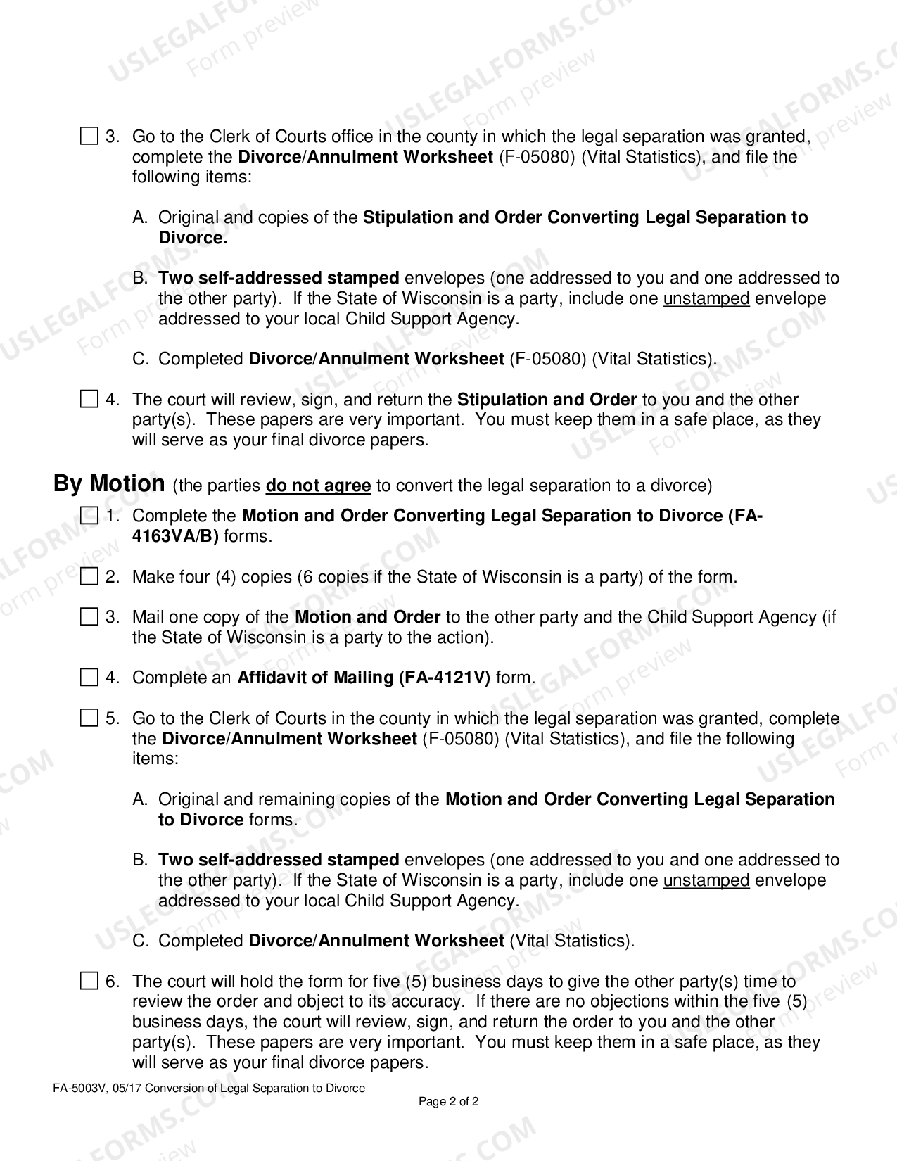 Wisconsin Conversion Of Legal Separation To Divorce US Legal Forms