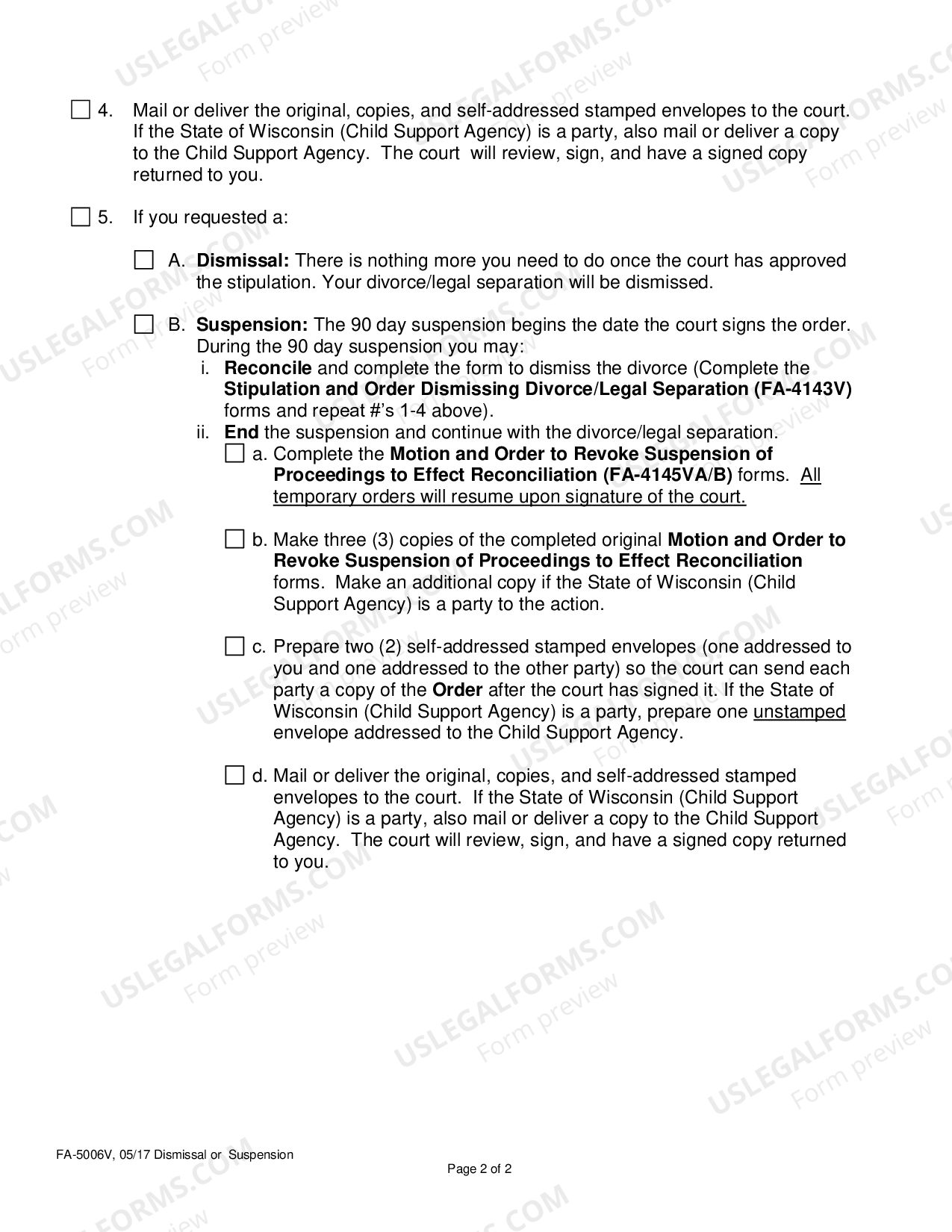 Wisconsin Instruction Sheet on Suspension And Dismissal US Legal Forms