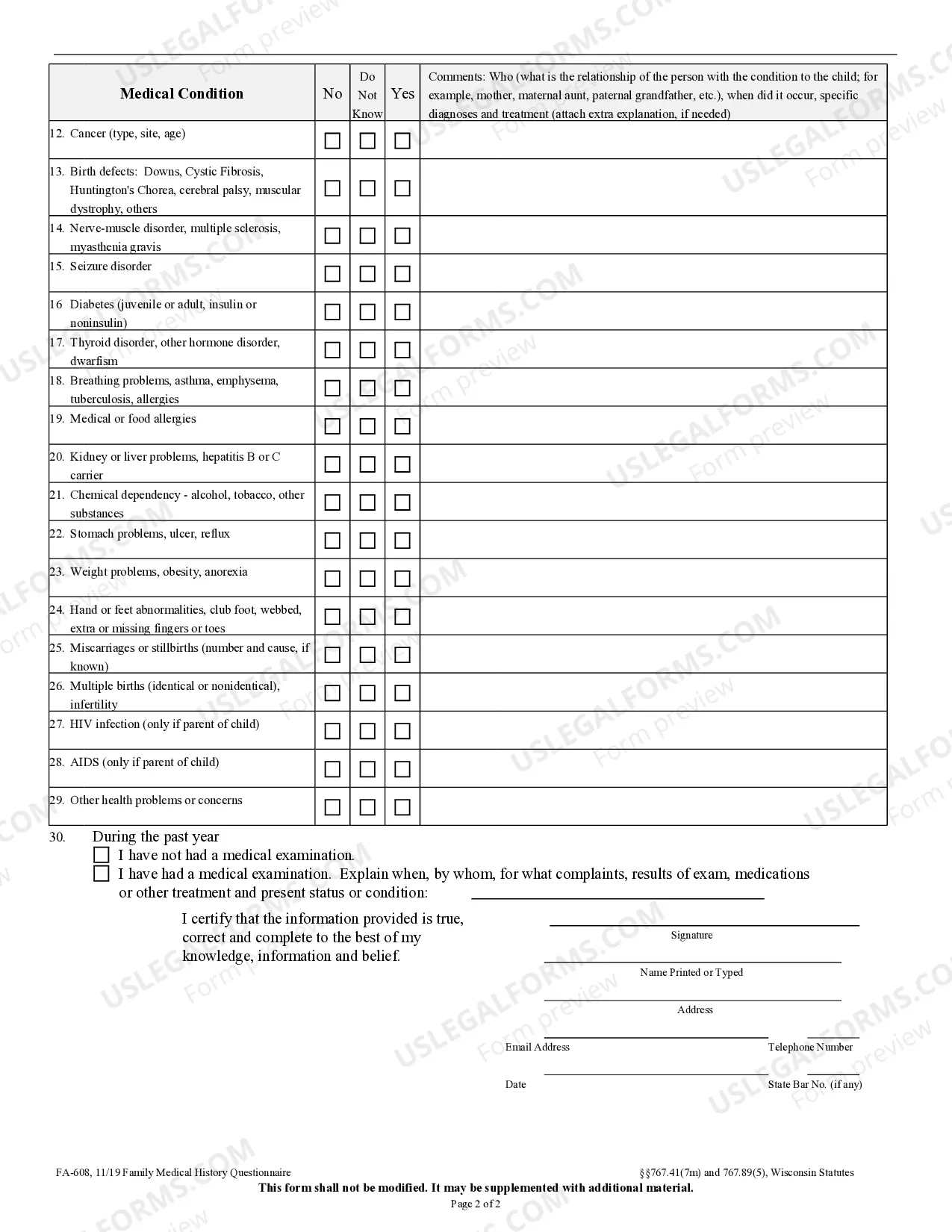 Preview Family Medical History Questionnaire