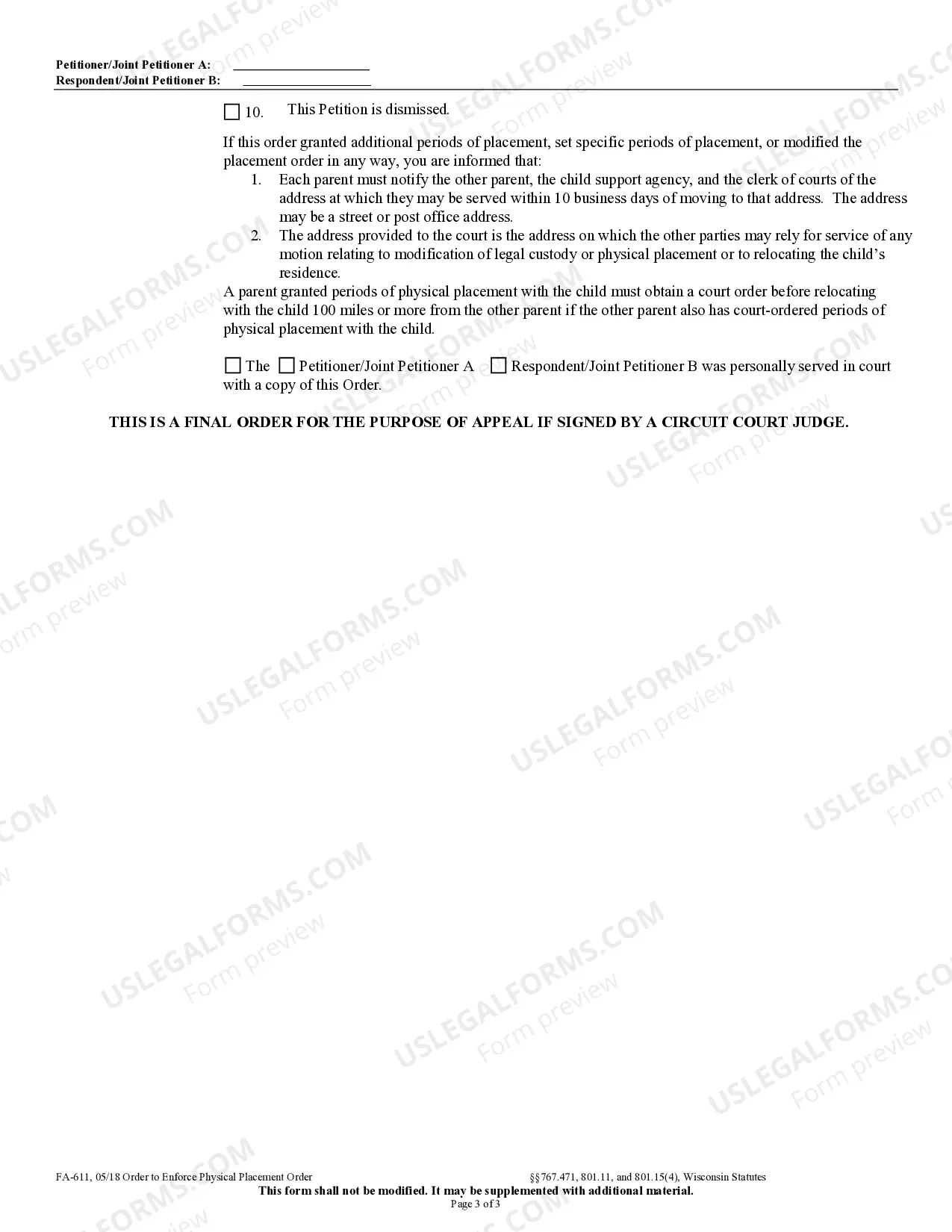 Preview Order to Enforce a Physical Placement Order