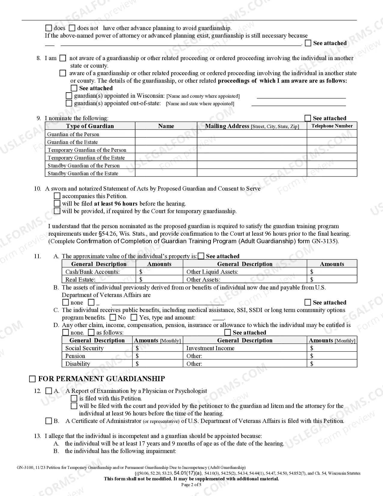 Preview Petition For Temporary Guardianship Permanent Guardianship Due To Incompetency