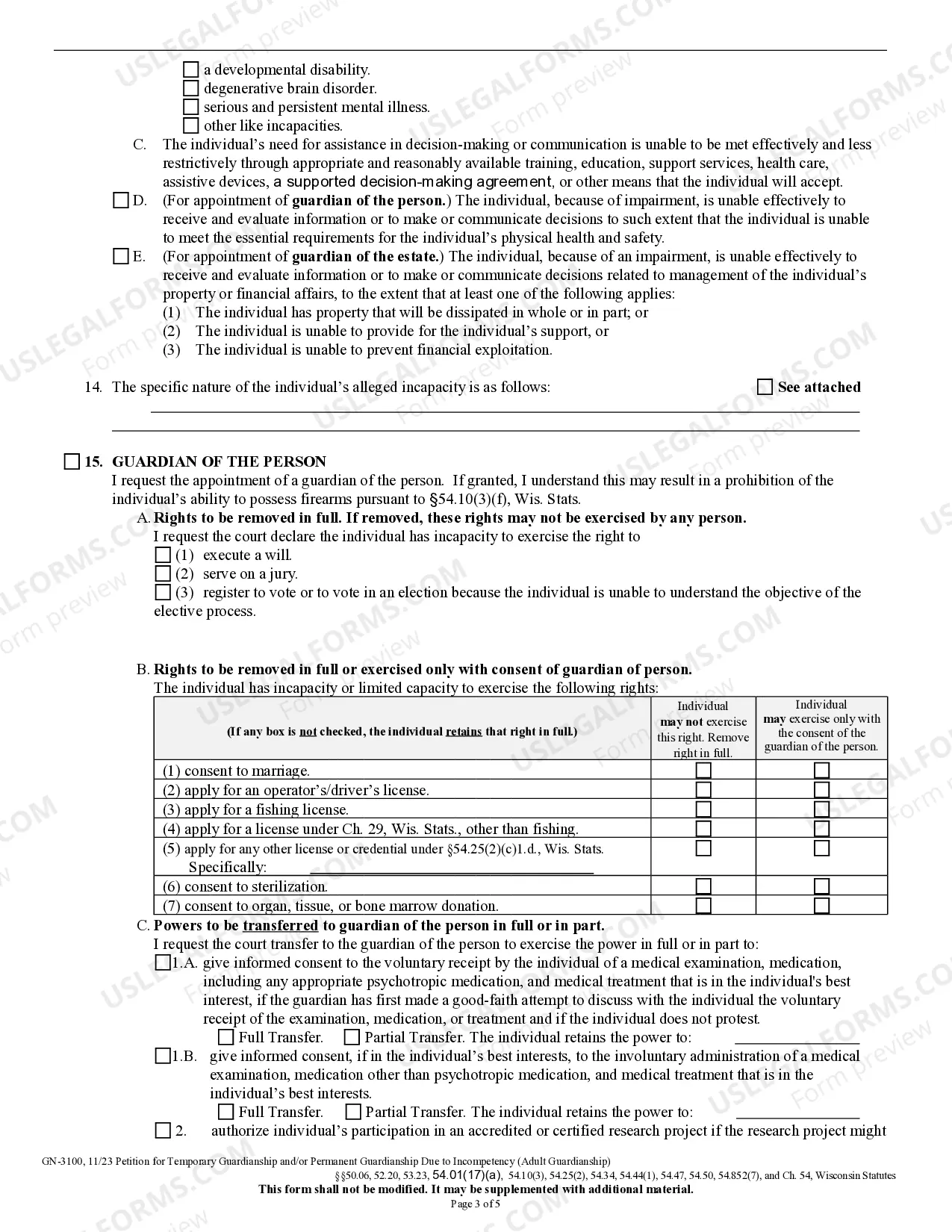 Preview Petition For Temporary Guardianship Permanent Guardianship Due To Incompetency