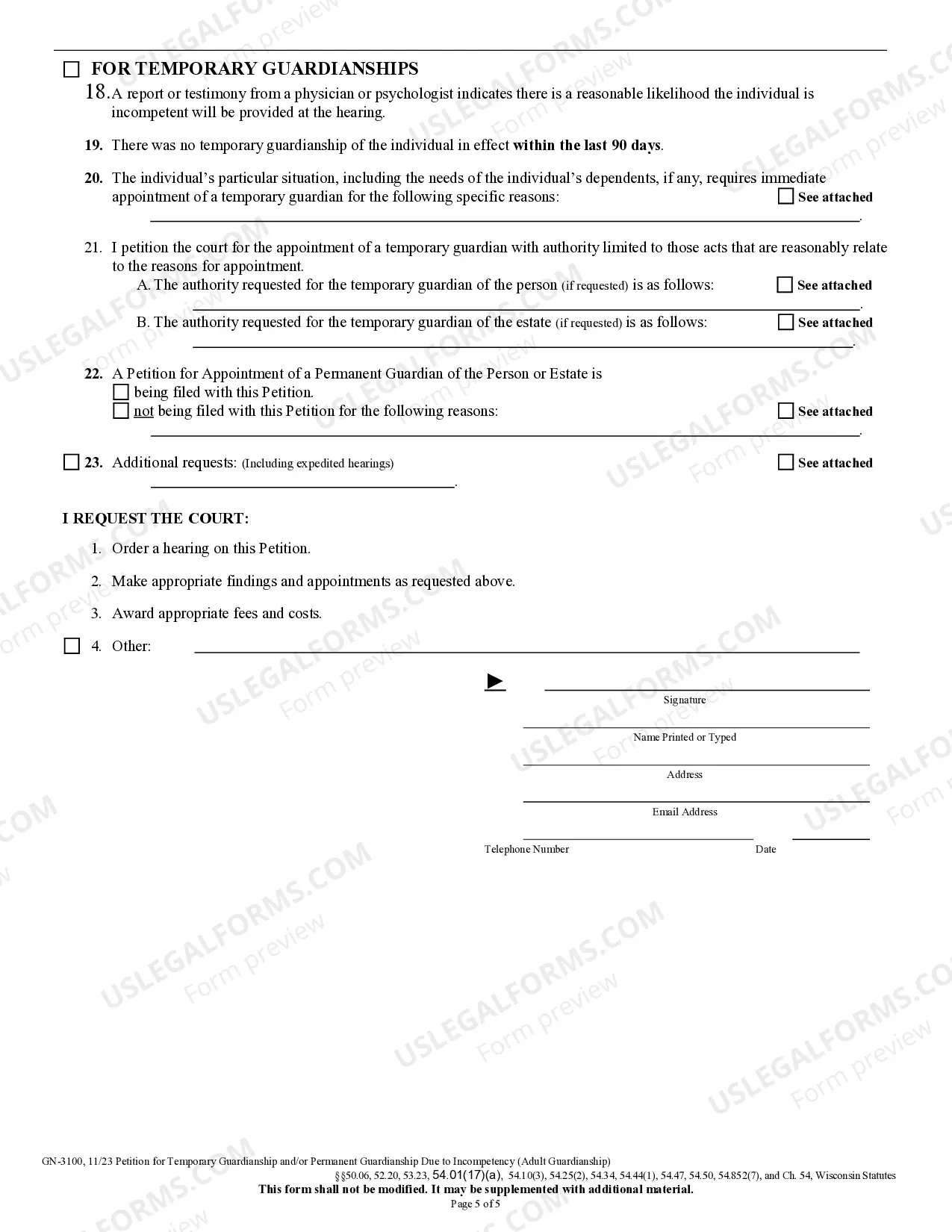 Preview Petition For Temporary Guardianship Permanent Guardianship Due To Incompetency