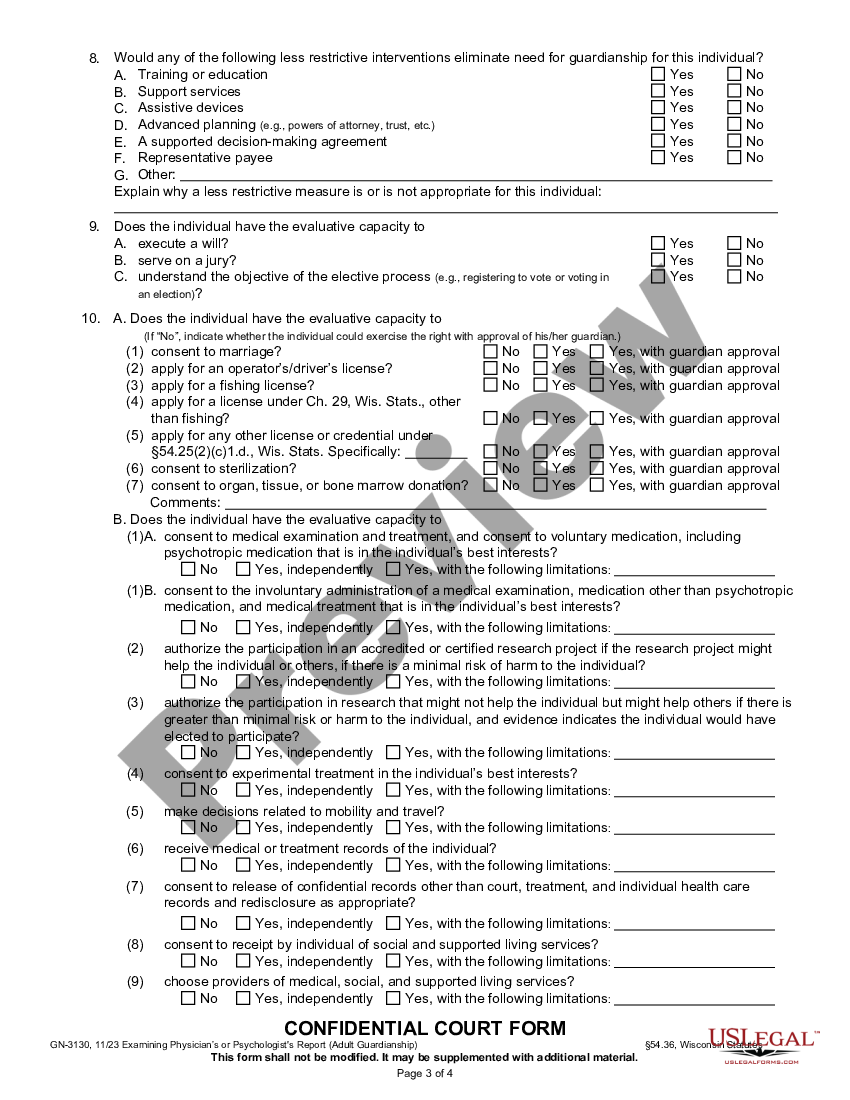 Wisconsin Examining Physician's Or Psychologist's Report - Examining ...