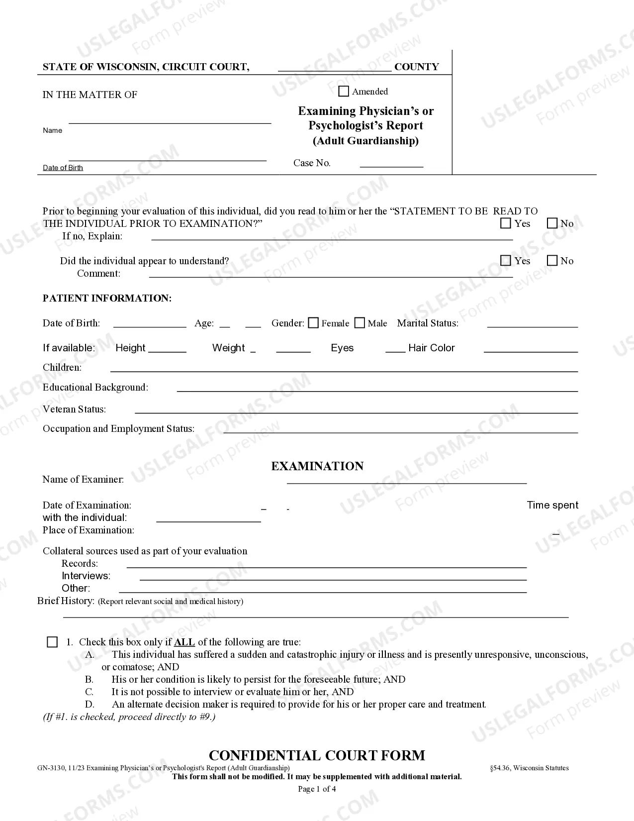 Preview Examining Physician's or Psychologist's Report