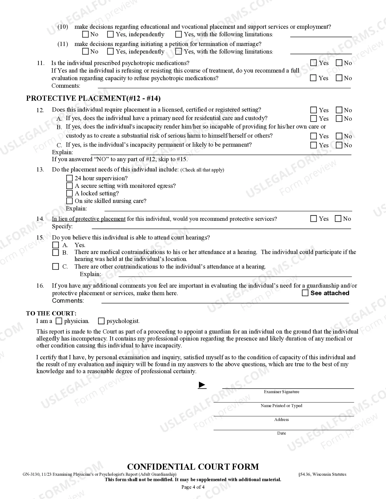 Preview Examining Physician's or Psychologist's Report